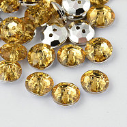 2-Hole Taiwan Acrylic Rhinestone Flat Round Buttons, Faceted & Silver Plated Pointed Back, Light Khaki, 11.5x4.5mm, Hole: 1mm(BUTT-F015-11.5mm-30)