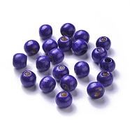 Dyed Natural Wood Beads, Round, Lead Free, Indigo, 10x9mm, Hole: 3mm, about 3000pcs/1000g(WOOD-Q006-10mm-12-LF)