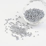 8/0 Ceylon Round Glass Seed Beads, Dark Gray, Size: about 3mm in diameter, hole:1mm, about 1101pcs/50g(X-SEED-A011-3mm-149)