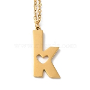 304 Stainless Steel Pendant Necklaces, Letter, Letter K, 15.75 inch(40cm), Pendant: 23.5x12x1.5mm(NJEW-H036-02G-K)