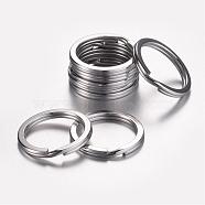 304 Stainless Steel Keychain Clasps, Split Key Rings, Stainless Steel Color, 32x2.5mm(KEYC-D049-01)