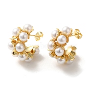 Brass Stud Earrings for Women, with ABS Plastic Imitation Pearl Beads, C-Shape, Real 18K Gold Plated, 24~26x15~15.5mm(EJEW-M251-07G)