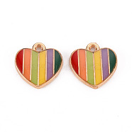 Alloy Enamel Charms, Cadmium Free & Lead Free, Light Gold, Heart, Mixed Color, 13.5x13x2.5mm, Hole: 1.5mm(PALLOY-Q435-008-RS)