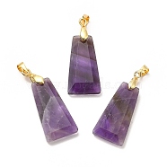 Natural Amethyst Pendants, Faceted Trapezoid Charms, with Rack Plating Golden Tone Brass Findings, Cadmium Free & Lead Free, 25~26x12.5~13x3.5~4mm, Hole: 5x4mm(G-C045-01B-G)