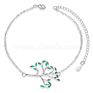 SHEGRACE Rhodium Plated 925 Sterling Silver Link Bracelets, with Epoxy Resin, Tree, Green, 6-1/2 inch(16.5cm)(JB565E)