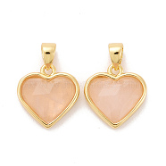 Natural Rose Quartz Charms, with Real 18K Gold Plated Brass Findings, Long-Lasting Plated, Lead Free & Cadmium Free, Heart, 12x11.5x5mm, Hole: 4x3mm(G-E538-02G-07)