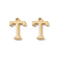 Brass Pendants, Real 18K Gold Plated, Letter T, 9.5x7x1.3mm, Hole: 0.8mm(KK-R164-01T-G)