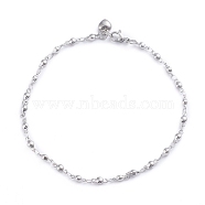 304 Stainless Steel Link Chain Anklets, Lobster Claw Clasps, Heart, Stainless Steel Color, 9-7/8 inch(25cm)(AJEW-G026-03P)