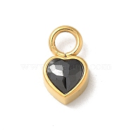 Ion Plating(IP) 304 Stainless Steel with Rhinestone Charms, Real 14K Gold Plated, Heart Charm, Jet, 9x5.5x3mm, Hole: 2mm(STAS-G351-14G-01)