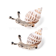 Snail Natural Conch Shell Fossil Brooch Pin, Alloy Pin for Backpack Clothing, Golden, 49.5~56x30~38x20~30mm(JEWB-A020-01G-03)
