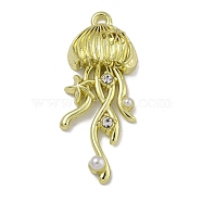 Rack Plating Alloy Pendants, with ABS Plastic Beads and Rhinestone, Cadmium Free & Nickel Free & Lead Free, Jellyfish, Golden, 35x14.5x5.5mm, Hole: 1.6mm(PALLOY-F312-45G)