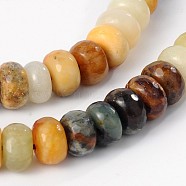 Natural Xiuyan Jade Strands, Rondelle, Faceted, 10x6mm, Hole: 1mm, about 63pcs/strand, 15.4 inch(G-O060-14-6x10mm)