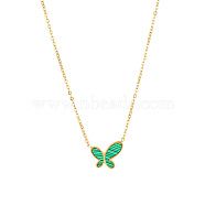 Synthetic Malachite Butterfly Pendant Necklace with Titanium Steel Chains, Golden, 17.72 inch(45cm)(SM4957-1)