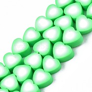 Handmade Polymer Clay Bead Strands, Heart, Spring Green, 8x8~9x4~5mm, Hole: 1.5mm, about 40pcs/strand, 12.01 inch~ 12.60 inch(30.5cm~32cm)(CLAY-S096-044C)