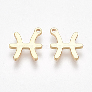 Ion Plating(IP) 304 Stainless Steel Charms, Constellation, Golden, Pisces, 9.5x8.5x1mm, Hole: 0.8mm(STAS-S107-06E)