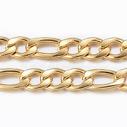 3.28 Feet Ion Plating(IP) 304 Stainless Steel Figaro Chains, Unwelded, Golden, 5.5~7x4x1mm(X-CHS-H009-13G)