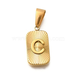 304 Stainless Steel Pendants, Rectangle with Letter Charm, Real 18K Gold Plated, Letter C, 22x12.5x4mm, Hole: 8x4mm(STAS-S161-01C-G)