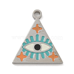 316 Surgical Stainless Steel Enamel Pendants, Triangle with Eye Charm, Stainless Steel Color, 16.5x15x1.5mm, Hole: 1.6mm(STAS-M073-01P)