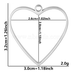 Non-Tarnish Stainless Steel Open Back Bezel Pendants, For DIY UV Resin, Epoxy Resin, Pressed Flower Jewelry, Stainless Steel Color, Heart, 32x30x3mm, Hole: 2.2mm(PW-WGB5BE7-10)