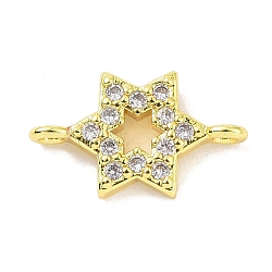 Real 18K Gold Plated Brass Micro Pave Cubic Zirconia Connector Charms, Star Links, Clear, 15.5x9x3mm, Hole: 1.3mm(KK-L209-047G-02)
