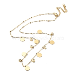 Vacuum Plating Golden 304 Stainless Steel Bib Necklace with Rhinestone, Long-Lasting Plated, Flat Round, 16.14 inch(41cm), Pendants: 8.5x7x1mm and 6x4x2.5mm(NJEW-M207-01A-G)