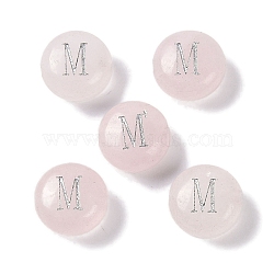 Natural Rose Quartz Beads, Rondelle with Letter, Letter M, 8.5~9x5~5.5mm, Hole: 1.2mm(G-L524-20M-01)