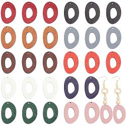 Nbeads 60Pcs 10 Colors Wood Pendants, Dyed, Curved Flat Oval Charms, Mixed Color, 39~40x26~27x4~4.5mm, Hole: 2mm, 6pcs/color(WOOD-NB0002-25)