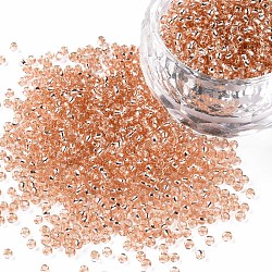 12/0 Grade A Round Glass Seed Beads, Silver Lined, PeachPuff, 12/0, 2x1.5mm, Hole: 0.3mm, about 30000pcs/bag(SEED-Q007-F39)