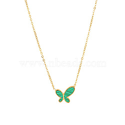 Synthetic Malachite Butterfly Pendant Necklace with Stainless Steel Chains, Golden, 17.72 inch(45cm)(SM4957-1)