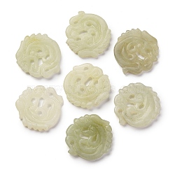 Natural Xiuyan Jade Carved Pendants, Flat Round Charms, Dragon, 28~30x26.5~28.5x3.5~4.5mm(G-M195-04C)