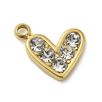 316 Surgical Stainless Steel Pendant with Rhinestone, Real 18K Gold Plated, Heart, 8x9.5x2mm, Hole: 1.4mm