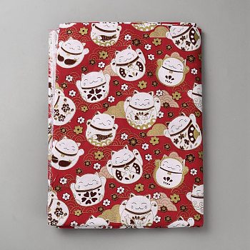 Japanese-style Cotton Fabric, Clothing Accessories, Lucky Cat Pattern, Dark Red, 1500x0.2mm