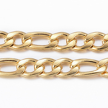 3.28 Feet Ion Plating(IP) 304 Stainless Steel Figaro Chains, Unwelded, Golden, 5.5~7x4x1mm