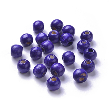 Dyed Natural Wood Beads, Round, Lead Free, Indigo, 10x9mm, Hole: 3mm, about 3000pcs/1000g