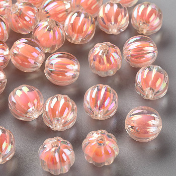 Transparent Acrylic Beads, Bead in Bead, AB Color, Pumpkin, Salmon, 11x11.5mm, Hole: 2mm, about 550pcs/500g