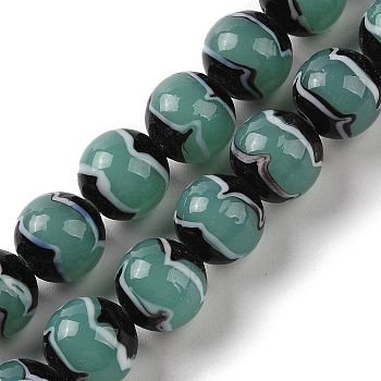 Handmade Lampwork Beads Strands, Round, Cadet Blue, 12mm, Hole: 1.8mm, about 42~45pcs/strand, 18.50''~20.87''(47~53cm)