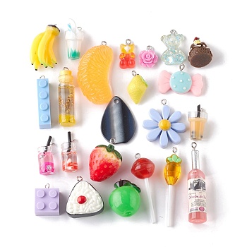 Resin Pendants, Mixed Shapes, Mixed Color, 16~44x13~23x6~18mm, Hole: 1.8mm