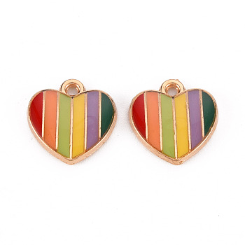 Alloy Enamel Charms, Cadmium Free & Lead Free, Light Gold, Heart, Mixed Color, 13.5x13x2.5mm, Hole: 1.5mm