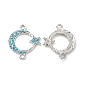 Alloy Connector Charms, with Synthetic Turquoise, Crescent Moon with Star, Nickel, Platinum, 20.5x18x2mm, Hole: 1.8mm