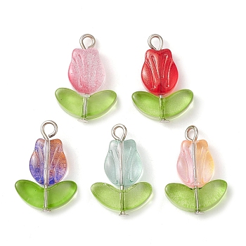 Glass Pendants, Tulip Charms, Mixed Color, 20.5x15.5x4mm, Hole: 1.8mm