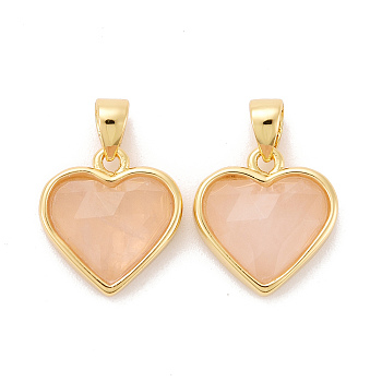 Natural Rose Quartz Charms, with Real 18K Gold Plated Brass Findings, Long-Lasting Plated, Lead Free & Cadmium Free, Heart, 12x11.5x5mm, Hole: 4x3mm
