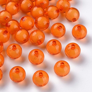 Transparent Acrylic Beads, Bead in Bead, Round, Orange, 11.5x11mm, Hole: 2mm, about 520pcs/500g