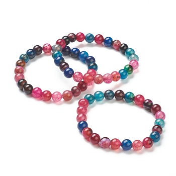 Natural Agate Beaded Stretch Bracelets, Round, Beads: 8~8.5mm, Inner Diameter: 2-1/8 inch(5.5cm)