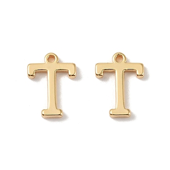 Brass Pendants, Real 18K Gold Plated, Letter T, 9.5x7x1.3mm, Hole: 0.8mm