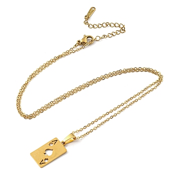 201 Stainless Steel Playing Card Pendant Necklace with Cable Chains, Golden, 17.87 inch(45.4cm)