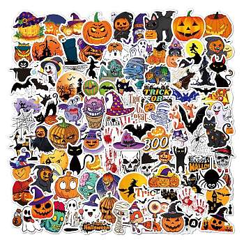 100Pcs Halloween Holographic PVC Self-Adhesive Laser Stickers, Waterproof Decals for Bottle, Laptop Decoration, Art Craft, Halloween Themed Pattern, 17~50x24.5~50x0.3mm