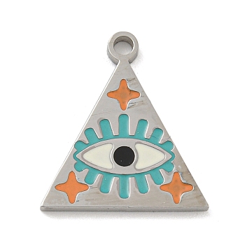 316 Surgical Stainless Steel Enamel Pendants, Triangle with Eye Charm, Stainless Steel Color, 16.5x15x1.5mm, Hole: 1.6mm