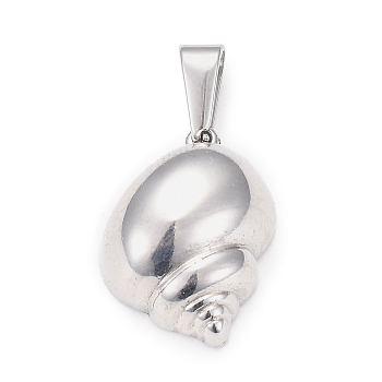 304 Stainless Steel Pendants, Conch Shape, Stainless Steel Color, 21x15x7mm, Hole: 7.5x3.5mm