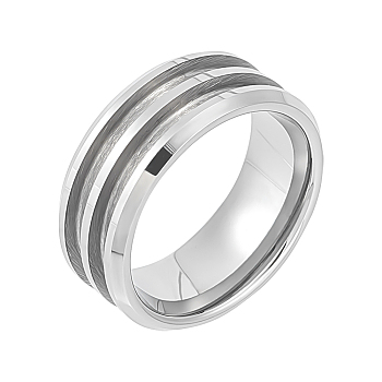 1Pc Tungsten Steel Grooved Finger Ring Settings, Ring Core Blank, for Inlay Ring Jewelry Making, Stainless Steel Color, US Size 7(17.3mm)