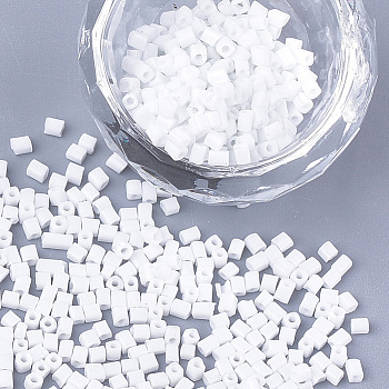 Baking Paint Glass Beads, Cube, White, 2~6x2x2mm, Hole: 0.8mm, about 30000pcs/bag